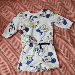 Disney Kids Matching Set - White with Blue and Green Characters 6/9 Month
